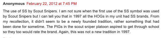 Perhaps some MORE context would be helpful. First, the SS rune phenomenon is a recent development, not a time-honored tradition. At best, a terribly misplaced admiration for a supposed "elite" unit. But I'm not going to re-litigate that here. https://mcgazette.blogspot.com/2012/02/ss-snowflakes-and-supervision.html