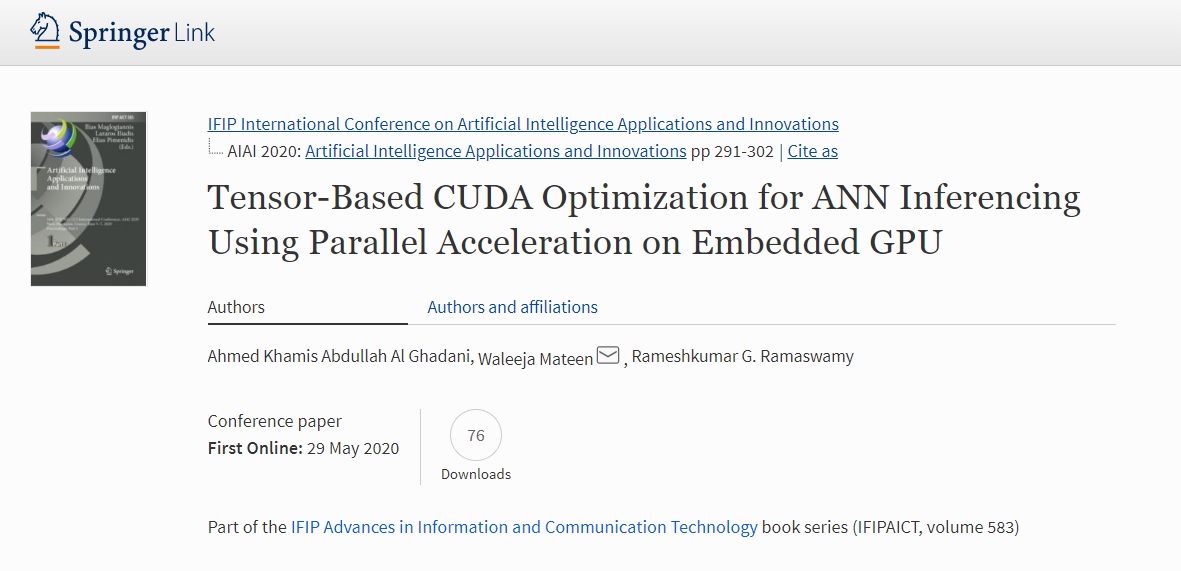 A_Ghadani's tweet image. Happy to share with you that our research on optimizing #artificial_neural_networks on embedded systems has been published as part of the #IFIP Advances in Information and Communication Technology book series for #AIAI2020 #AI

Springer:
link.springer.com/chapter/10.100…