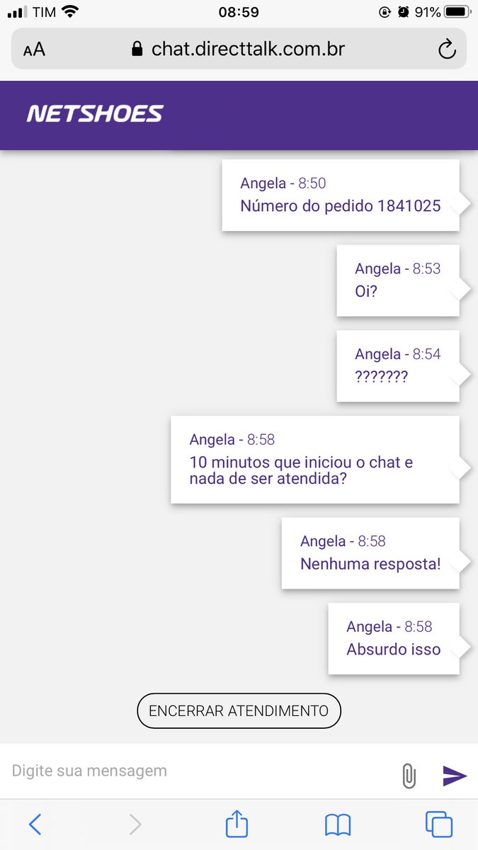 AngelAlcantara's tweet photo. @sigaNetshoes Isso sim é um absurdo! O cliente espera horrores pra entrar no chat, quando entra ninguém responde. Aí vc encerra e quando tenta entrar novamente tem que esperar mais meia hora. NAO RECOMENDO para compras pelo App, nem por lojas parceiras. Fica o descaso https://t.co/KoO4gTid2I