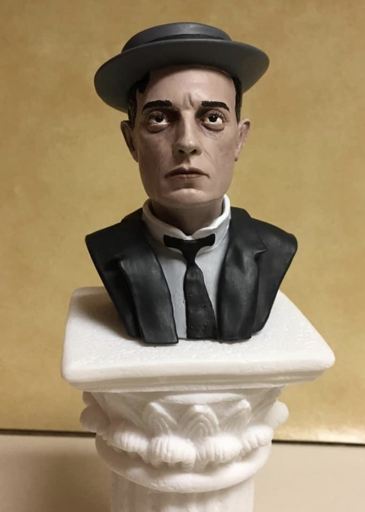 BusterKeatonSoc's tweet photo. #FanArtFriday From 2D black & white, to 3D color! This stunning Buster Bust is 3D printed & hand-painted by Hayden Greenwade as a Pandemic Project. There’s more than one way to #BusterBinge it seems ;) https://t.co/v25FkYgups