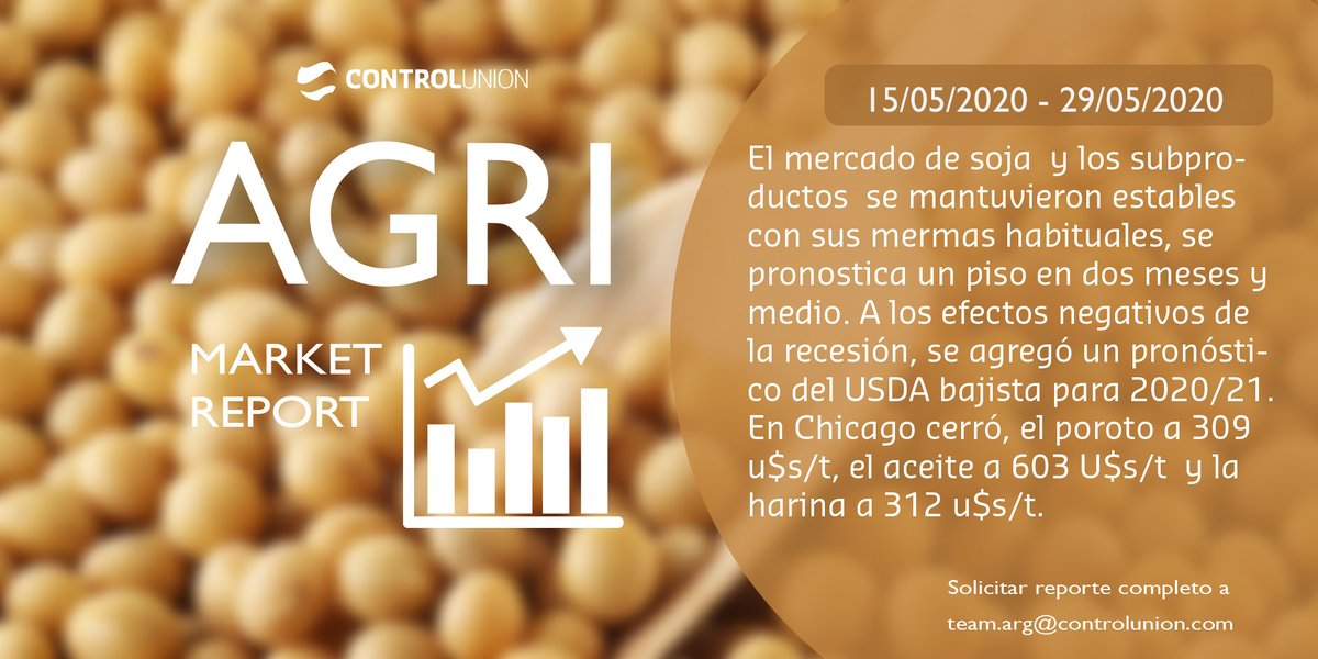 • Agri Market Report • 
Período 15/05/20 - 29/05/2020 
Solicitar reporte completo a team.arg@controlunion.com