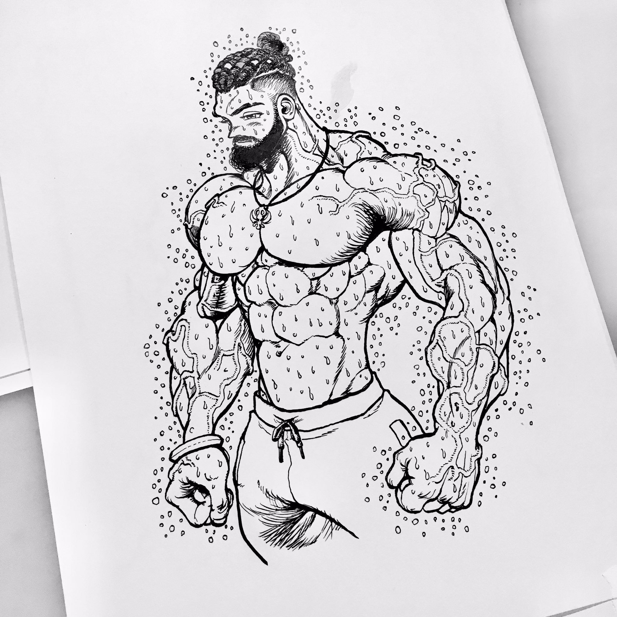 マッチー 筋肉特化 イラスト 本日もモクモク作業ッッ ドレッドで束ねるってかっこいい カイグリーン選手とか 漫画家志望 カイグリーン 筋トレ T Co Mswfld7ohb Twitter