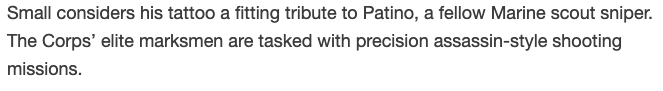And to that point: An unfortunate  @starsandstripes article which highlighted the SS tattoo uncritically (months after the news broke) and even characterized the snipers positively for their "precision assassin-style shooting missions." https://www.stripes.com/i-tell-people-what-he-did-for-us-1.178243?fbclid=IwAR2VXWu1gYM87gDHuFGW0Vj0LdKisVGGAB_TX22zE9si6MhQU5dzTH2u5Vs