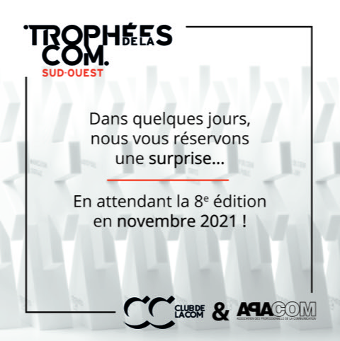 TropheesCom's tweet image. [Annonce] La 8e édition des Trophées de la Com. Sud-Ouest est reportée à novembre 2021. En attendant, restons connectés ! On continue de regarder et montrer le travail des agences et annonceurs de Nouvelle-Aquitaine et Occitanie #StayTuned