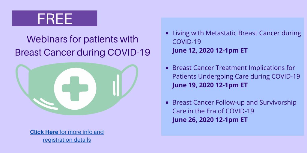 JHBreastGyn's tweet image. Join @hopkinskimmel and @HopkinsMedicine for info on Metastatic #BreastCancer during COVID-19 on 6/12 at 12pm ET w/ @awolff, @ebantug &amp;amp; @JenniShengMD For details and registration info: bit.ly/2Yfe0u7