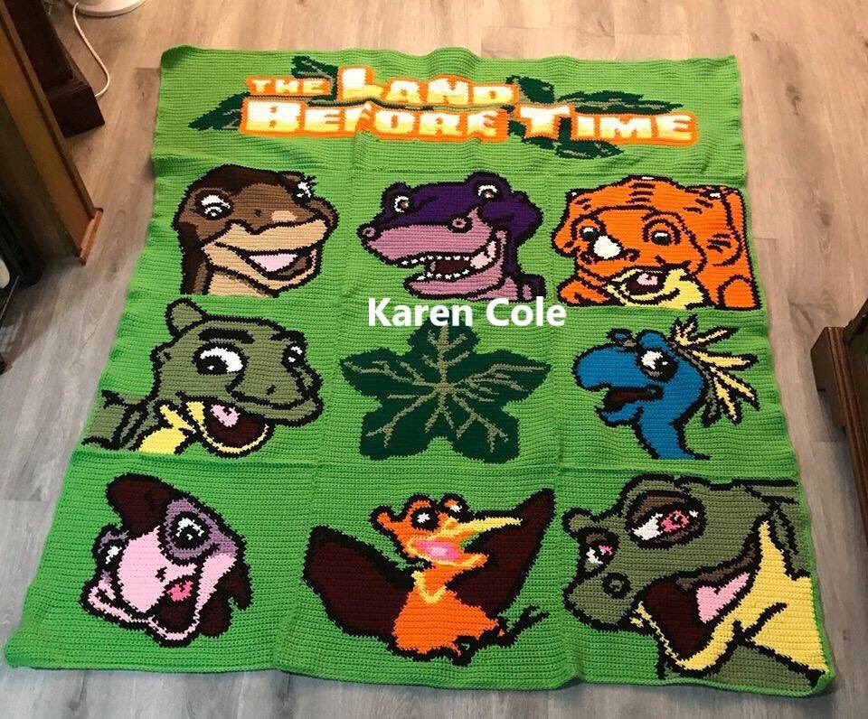 CglGraph's tweet image. The Land Before Time crocheted by CGL member Karen Cole! If you are interested in joining in or learning to graphghan come join us! 😃