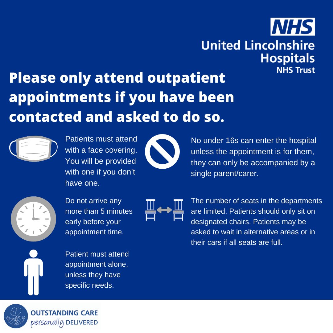 We’re introducing some additional rules for the safety of all patients and staff in Outpatients <a href="/ULHT_News/">NHS United Lincs</a> 

A thread👇