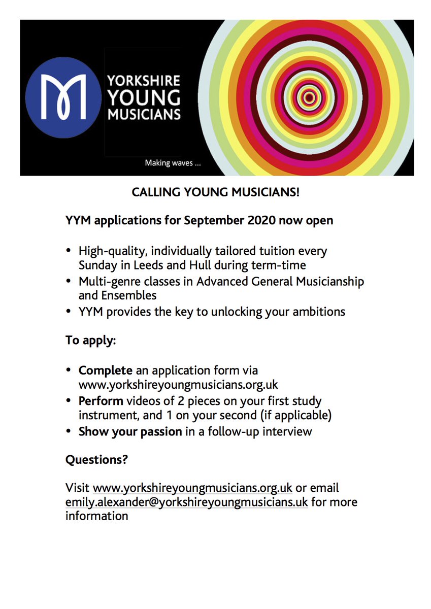 YYMusicians's tweet photo. Apply to join Yorkshire Young Musicians now! Further deets on poster. https://t.co/BrjGtkiYP4