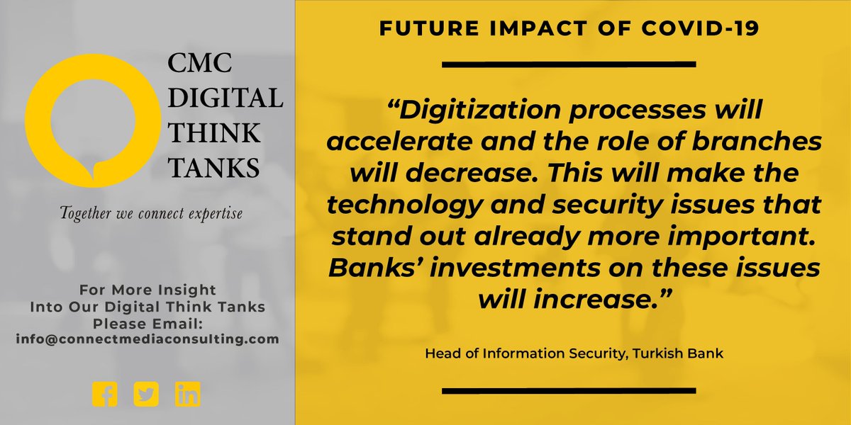 CMCSummits's tweet photo. Today's opinion piece from the Head of Information Security at a Turkish Bank. What future impacts will this global pandemic have on banks? Please leave a comment below to start a conversation. #CMC #covid19 #business #banking #financialservices #challenges #impacts https://t.co/U8rMfzLyab