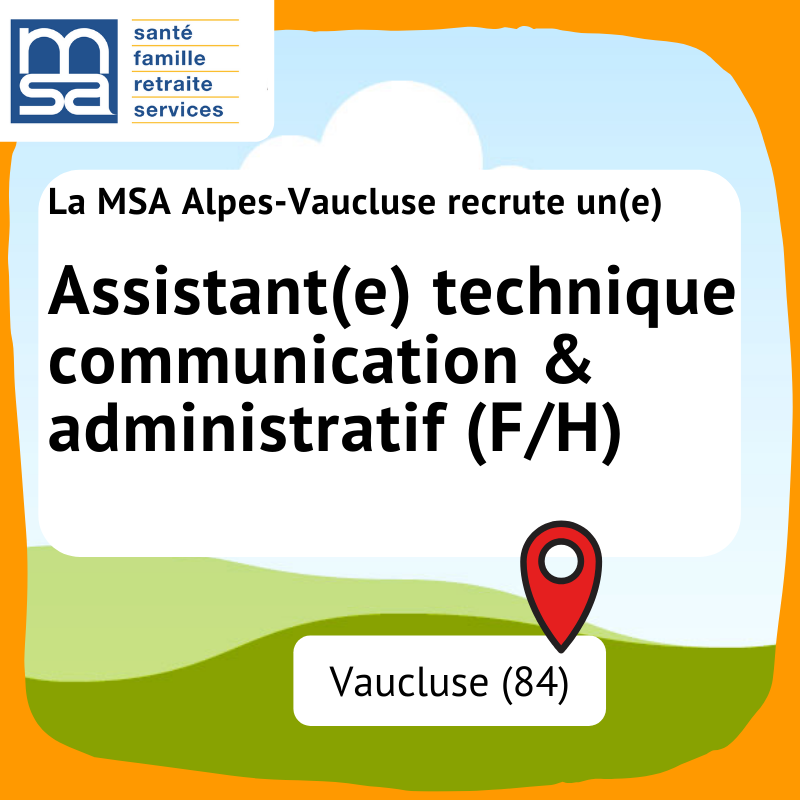 Msa Alpes Vaucluse On Twitter La Msa Alpes Vaucluse Recrute Un E Assistant E Communication Et Administratif Pour En Savoir Et Postuler Https T Co 161v4jm2jx Recrutement Job Offresdemploi Emploi Recruter Vaucluse Avignon