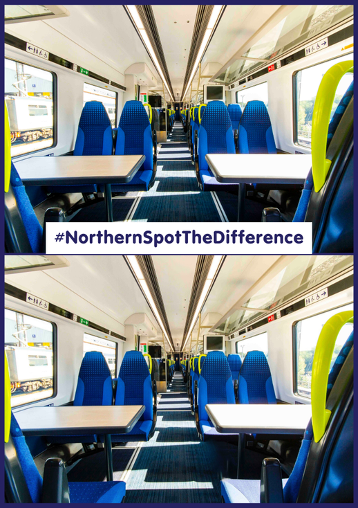 northernassist's tweet photo. 👀 We're in one of our trains for another #NorthernSpotTheDifference - Can you point out the three differences in this image?  🖊️ https://t.co/DZ7ucsQf4w