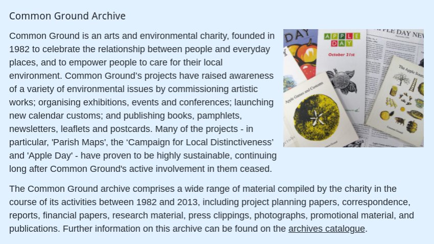 UoEHeritageColl's tweet image. It&apos;s #WorldEnvironmentDay! We look after the archive of @CommonGroundLab, an arts &amp;amp; environmental charity that champions the commonplace in the #environment. You can find out more about the #CommonGroundArchive in our new online guide ➡️libguides.exeter.ac.uk/archives/commo… #ExploreYourArchive