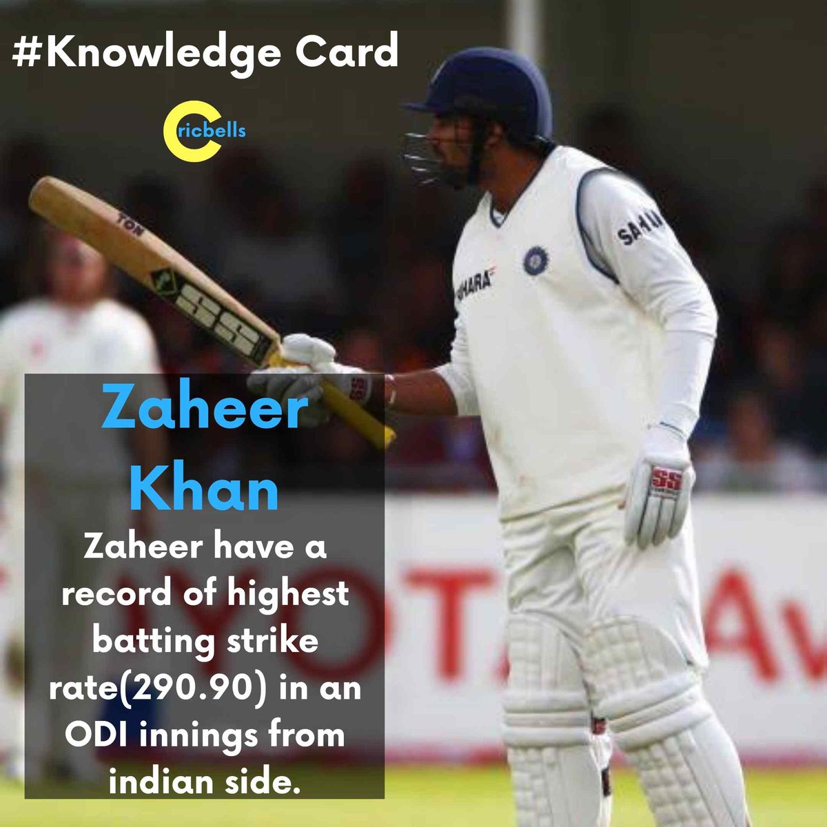 cricbells's tweet image. #knowledgecard #Zaheer have a record of highest batting strike rate(290.90) in an ODI innings from indian side.
He hits 4 six in a row against Zimbabwe bowler Henry Olanga, in that innings and make 32* (11balls).

Follow Me 🙏

#zaheerkhan #NewWorld #FridayVibes #fridaymorning
