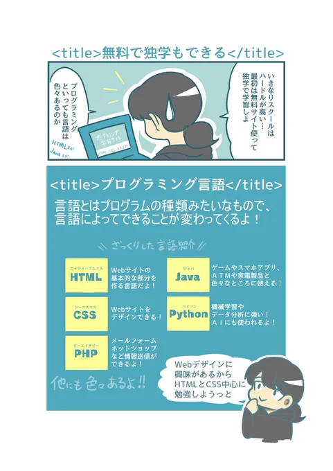 プログラミング初心者の私が予備知識ゼロの人にもわかるようにプログラミングについての漫画を描きました【2/3】
内容は調べて描いたんで大丈夫だと思いますが「ちがうよ」ってところがあれば教えてください(*'▽`*)
#プログラミング #プログラミング初心者と繋がりたい #マンガが読めるハッシュタグ 