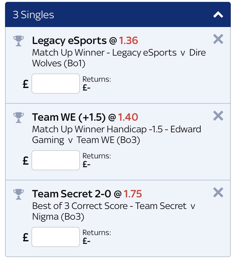 Terrystips2's tweet photo. Prematch eSports treble:
Legacy eSports to win🎮 (10:20 start)
Team WE +1.5 handicap🎮(10:15 start)
Team Secret to win 2-0 🎮 (15:00 start)
Odds: 3.34💰
Hit LIKE if you’re on👍
#terrystips #esports https://t.co/UGeUkQ49az