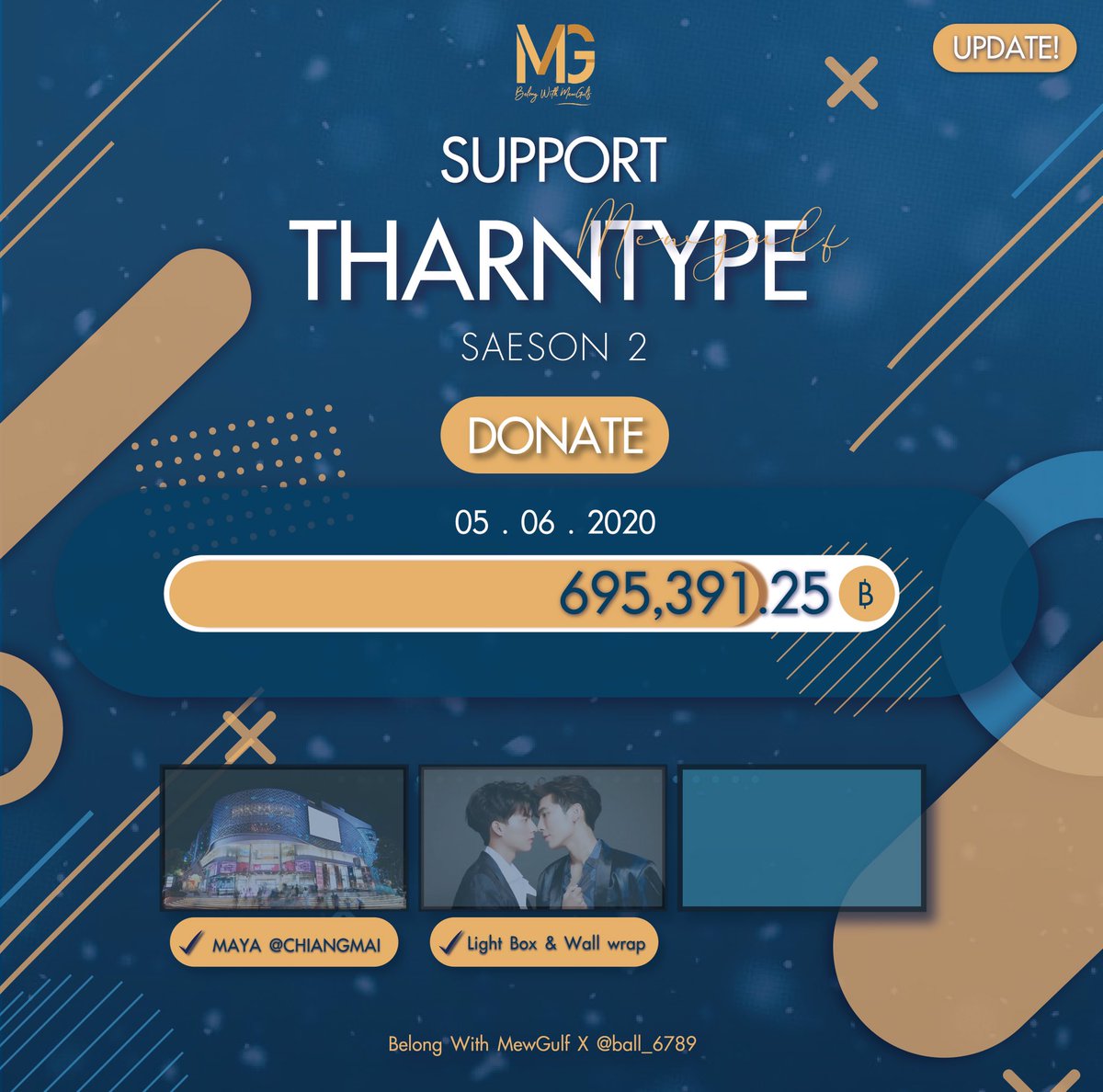Belong_Mewgulf's tweet photo. อัพเดทยอดเงินวันที่ 05 / 06 ค่ะ 

ยอดเงินโปรเจคสำหรับ Support SS2 จำนวนเงินทั้งหมด 695,391.25 บา��� 

Light box &amp; Wall wrap ในกรุงเทพ สำเร็จแล้วนะคะ ส่วนที่ต่อไป จะมาประกาศอีกครั้งคืนนี้น้า 💪💪

ขอบคุณทุกๆคนมากนะคะ 😭😭😭
#หวานใจมิวกลัฟ 
#MewSuppasit 
#GulfKanawut https://t.co/2cU9BVMEIC