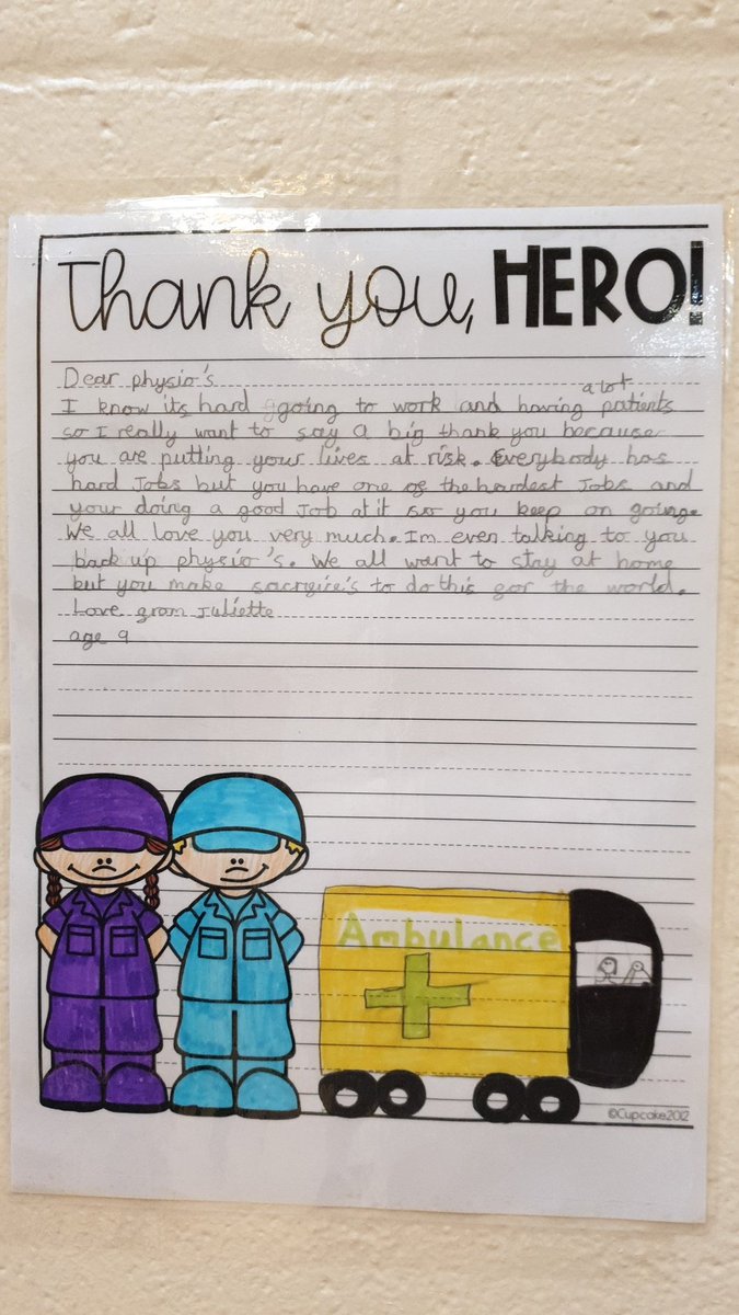 Lovely thank you notes left <a href="/LancsHospMSKPT/">MSK Physio Outpatients LTHTR</a> today. Thank you Juliette (aged 9yrs).