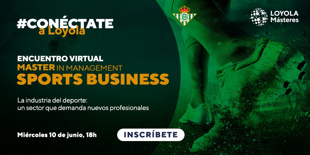 LoyolaAnd's tweet photo. Primer Master in Management Sports Business de Andalucía impartido por #ULoyola y @RealBetis.@WFSummit #ConéctateALoyola y adéntrate en un sector que demanda nuevos profesionales. @EstudiaEnLoyola 
Inscripciones: https://t.co/OPWXvAwWWc
Información Máster: https://t.co/v2q4eCBmML https://t.co/QVhkwLCtej