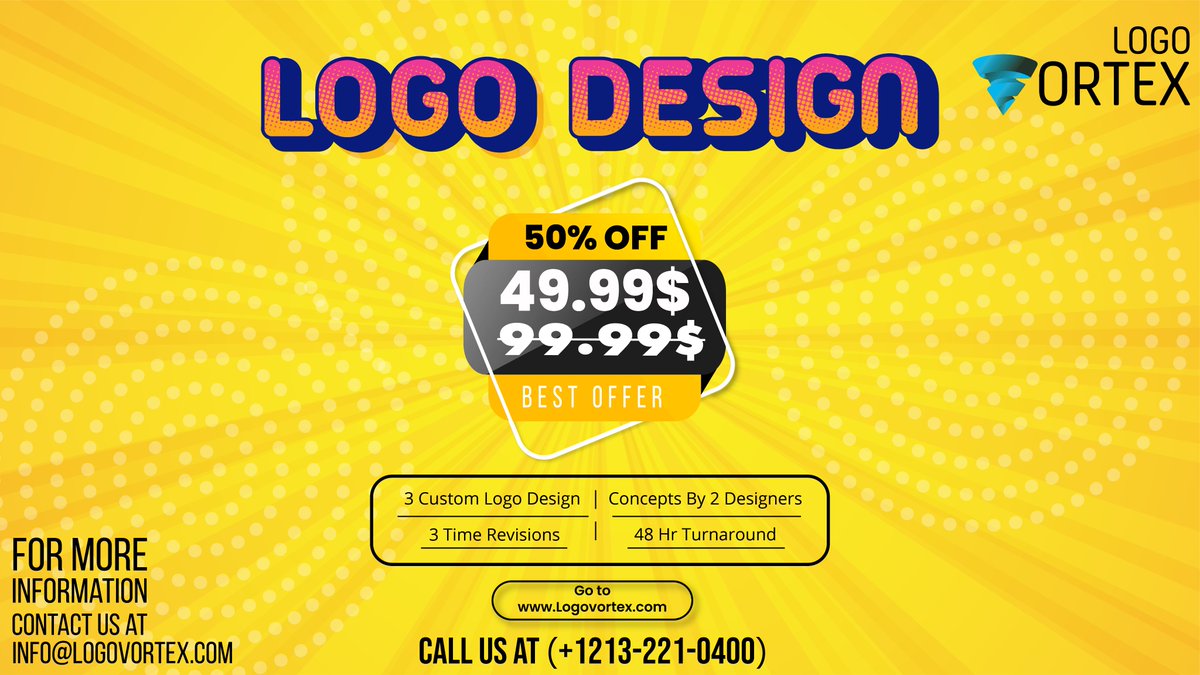 VortexLogo's tweet image. Providing Versatile Logo Design and Creative Solutions that cater to business needs of all types and magnitudes. We incorporate leading technologies and skilled expertise to make a beautiful attractive Logo for your company!
#LogoVortex #Logodesign #Logocreativeideas #Logoservice