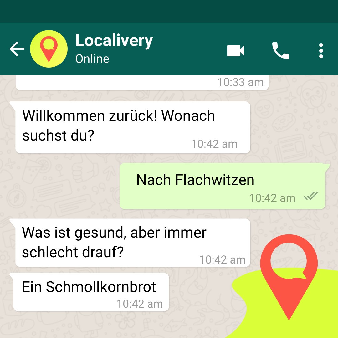 localivery's tweet photo. Aus dem Leben eines Chatbots⁠
#local #commerce #ecommerce #localivery #online #shop #messenger #order #supportyourlocals https://t.co/w77nAg7v90
