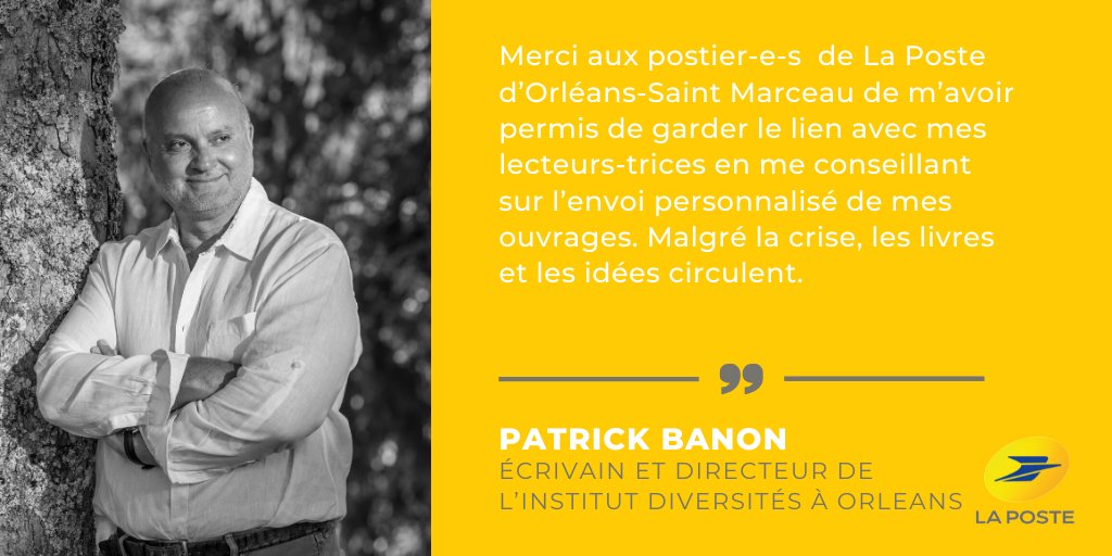 GroupeLaPoste's tweet photo. #TousEngagés | "Merci aux postier-e-s  de La Poste d’Orléans-Saint Marceau de m’avoir permis de garder le lien avec mes lecteurs-trices  […]. Malgré la crise, les livres et les idées circulent." @BanonPatrick, Ecrivain et Directeur de l’Institut Diversités à #Orléans https://t.co/kcq9hmgaMp