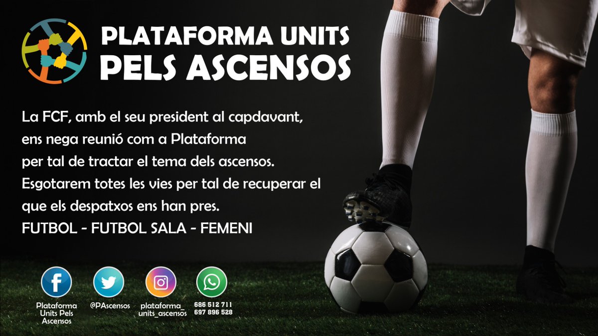PAscensos's tweet photo. Ens volen separar i desviar l'atenció sobre la petició que realitzem a la @FCF_CAT, però ara més que mai treballarem tots plegats per continuar defensant les nostres propostes.
UNITS FEM FORÇA https://t.co/BQk8cEuh5o