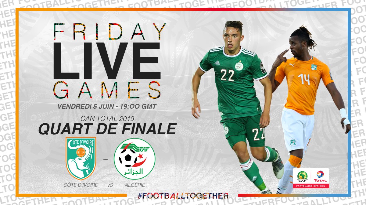 Football2Gether's tweet photo. #FridayLiveGame
Ce soir ร 19h00 GMT, retour sur lโun des ยผ de finale les plus palpitants de la CAN Total 2019 entre @FIFCI_tweet ๐จ๐ฎ et @LesVerts ๐ฉ๐ฟ
๐ Voici le lien pour revivre le match sur notre Facebook Live : https://t.co/kUTgGHI51U
#FootballTogether #CIVALG https://t.co/nSMIpHMTZx