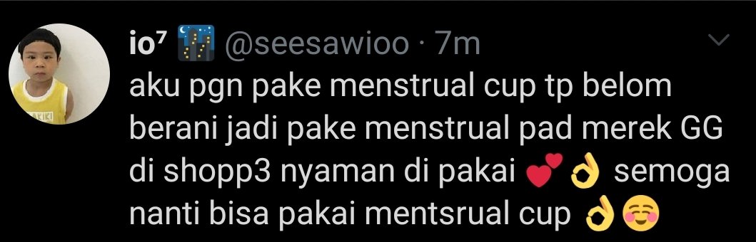 Karena mens cup is too much for me, I'll go cloth menstrual pad weewooweewoo.Sure thing! As long as you have your own body consent, choose what suits you the most. Perpindahan dari yang konvensional ke yang kontemporer ini butuh banyak energi. So please celebrate it well!