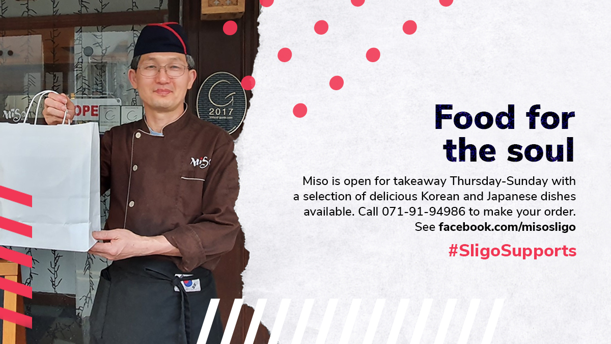 Chef Ny from Miso Sligo is cooking up a selection of delicious Korean and Japanese dishes from Thursdays to Sundays for collection. Check out Miso Sligo's Facebook page for tasty specials and to pre-order, call 071 91 94986. #SligoSupports #supportlocal #weekendtakeaway
