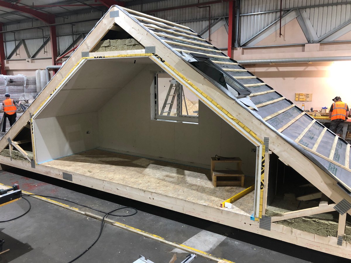 Buildakit's tweet photo. #modular roof block under #construction.  This #sustainable #ecohome is being manufactured #offsite in our factory in transportable modules, delivered and installed to site reducing build times, avoiding delays resulting in a more efficient build program. https://t.co/etwJwPXodM