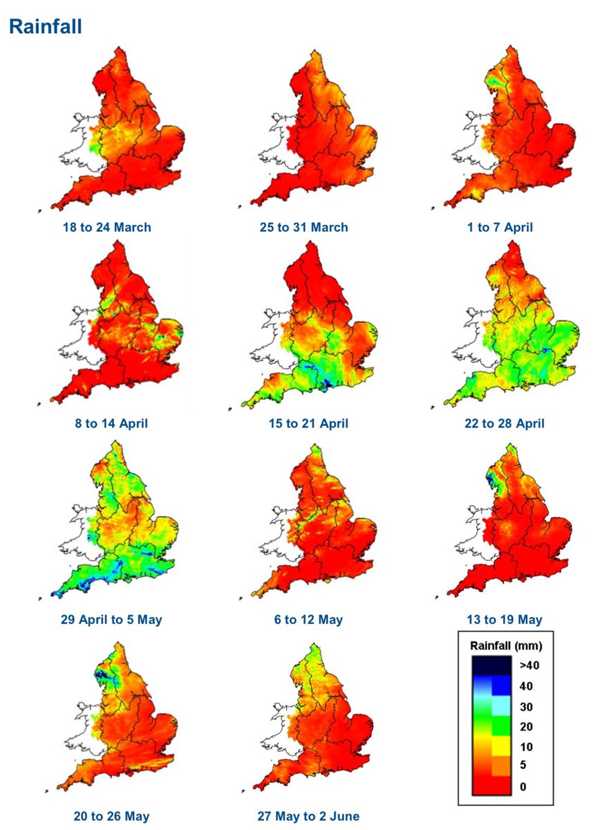 DaveThroup's tweet image. Last 11 weeks of rainfall. Very unusual to see no blue (Midlands)

More unsettled at the moment but no signal for prolonged rain for our part of the world.

Many river flows exceptionally low.