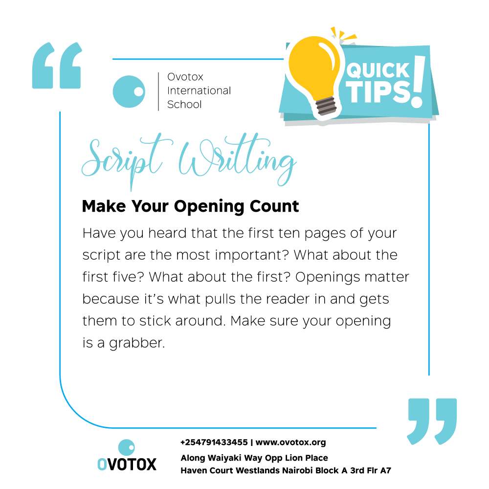 OvotoxHQ's tweet image. “The script, I always believe, is the foundation of everything.” – Ewan McGregor 
bit.ly/2SNK8CV
#howtobecomeagreatscriptwriter #scriptingtips #learnatovotox #bestfilmproductionschoolinnairobi #leadingfilmproductionschoolinkenya #filmproductionschoolinafrica #ovotox #OIS