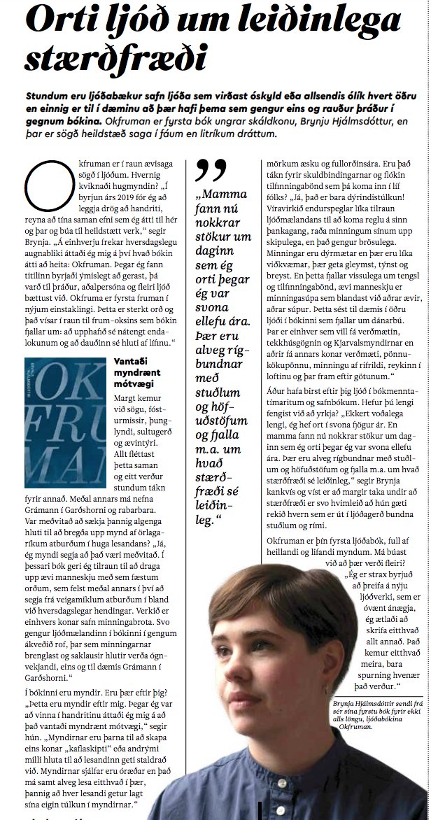 Brynja Hjálmsdóttir ræðir Okfrumuna í Mannlífi í dag.