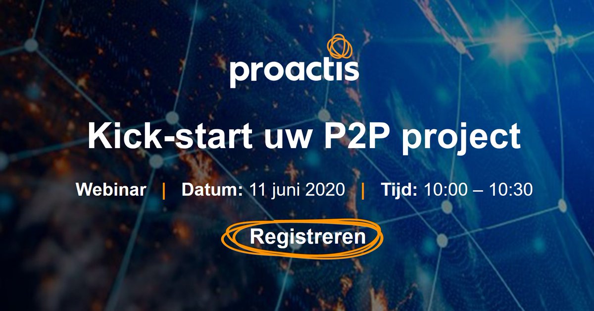 ProactisBenelux's tweet photo. Is P2P een oplossing voor:
❔ Inkoop
❔ Finance
✔️ All of the above

Tijdens de webinar: "What about P2P? Kick-start uw P2P project" zullen we ingaan op de noodzaak van P2P.

Bent u erbij? Meld u aan!
#P2P #Webinar 

https://t.co/HJswFCj0eZ https://t.co/l1Oztz2FtN