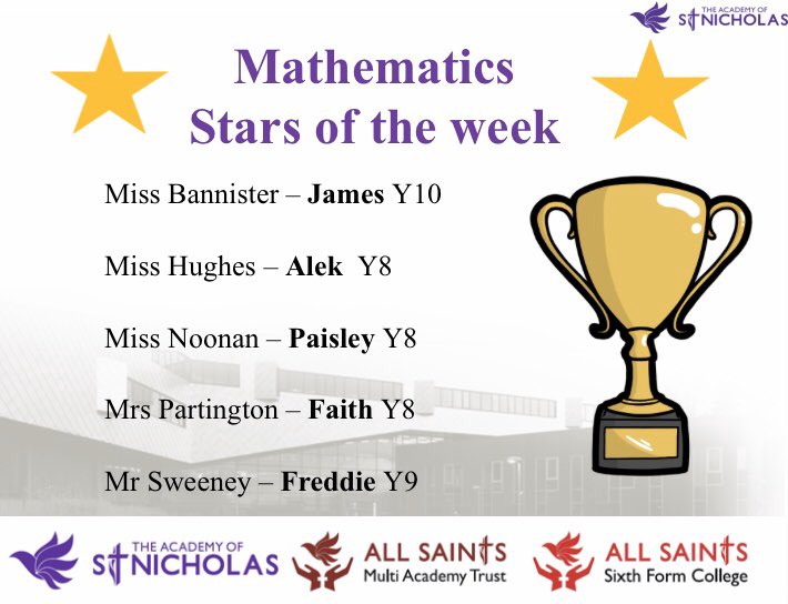 MathsAtStNicholas (@stnicksmaths) on Twitter photo Phenomenal Fridays! Fantastic work from our students to kick off this new half term. Well done to all our shining stars of the week 🥇<a href="/ACADEMYSTNICKS/">St. Nicholas</a> <a href="/StNicksYear8/">@StNicksYear8</a> Phenomenal Fridays! Fantastic work from our students to kick off this new half term. Well done to all our shining stars of the week 🥇<a href="/ACADEMYSTNICKS/">St. Nicholas</a> <a href="/StNicksYear8/">@StNicksYear8</a>