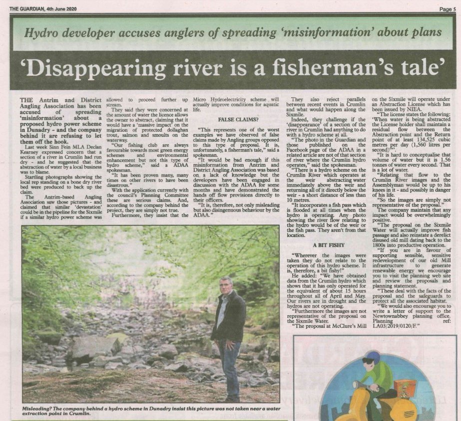 Putting the record straight on something #ABitFishy that was posted on social media recently re our #hydropower scheme at #Islandreagh #Dunadry #SixMileRiver #GreenEnergy #ListedBuildings #MillsofIreland to support our application - epicpublic.planningni.gov.uk/publicaccess/ Ref LA03/2019/0120/F