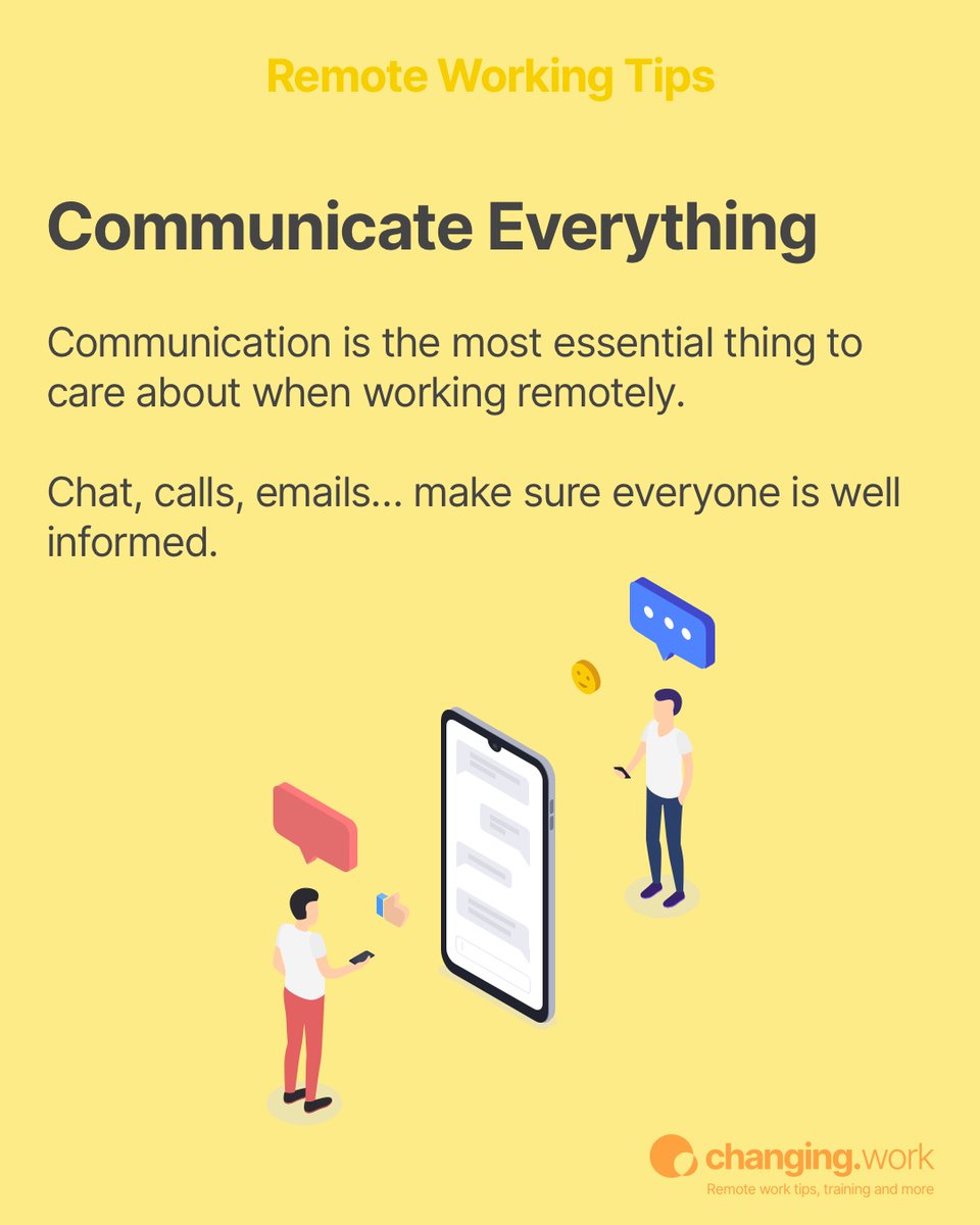 changingwork's tweet image. Communication is the most important thing to consider when working remotely.

Make sure everybody is well informed and has access to the information they need.