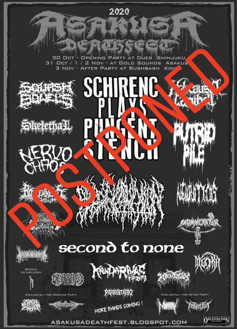 𝐏𝐀𝐑𝐀𝐒𝐈𝐓𝐀𝐑𝐈𝐎 浅草デスフェストが来年に延期です デスメタル のフェスに参加が初めての自分達にとって超悲しいニュースですが 来年に向けてデスメタルのレベルを上げれるように頑張ります Asakusadeathfest Adf Postponed T Co