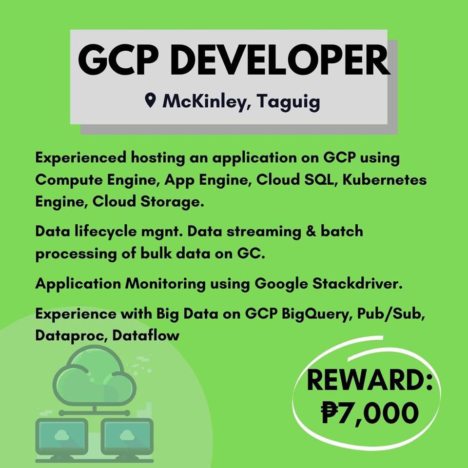 thereferrers's tweet image. Do you know a GCP Developer? Refer them now to these vacancies and earn a reward when your friend gets the job.

How? lnkd.in/fZe3yVt

Send your Referrals at lnkd.in/fPgus-Q

Go to lnkd.in/f7sMZ77 for more.

#GCPDeveloper  #McKinleyTaguig