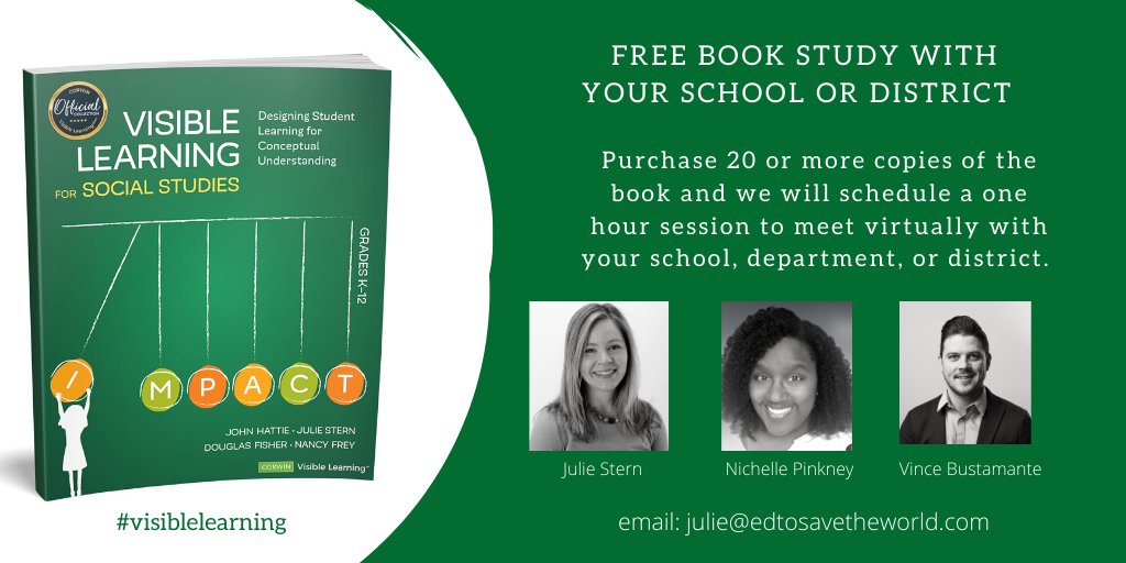Let's keep the momentum going for quality social studies instruction! We'd love to beam into your school or department meeting for a free session to discuss #visiblelearning in #socialstudies. #sschat #mypchat #pypchat #abed #civiced #worldgeochat
<a href="/msnikki_p/">Ms. Nichelle Pinkney</a> @VinceBusta