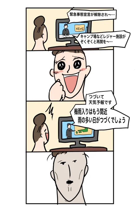 趣味アウトドアがTV見てる時の顔#四コマ漫画#日常 