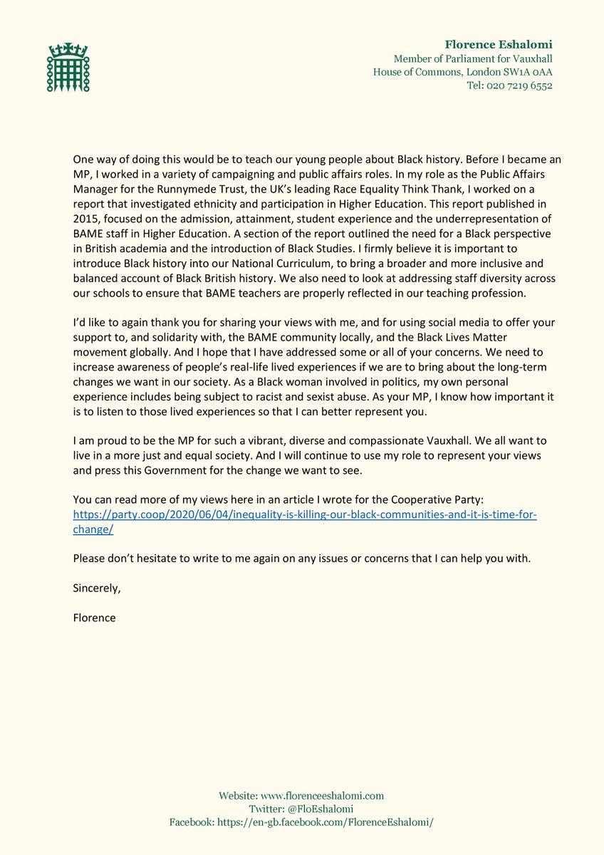 I've received hundreds of e-mails regarding the murder of George Floyd, the #BellyMujinga case and the PHE report.

These events encapsulate the deeply entrenched social and structural inequality and discrimination in society.

You can see my response below: 

#BlackLivesMatter