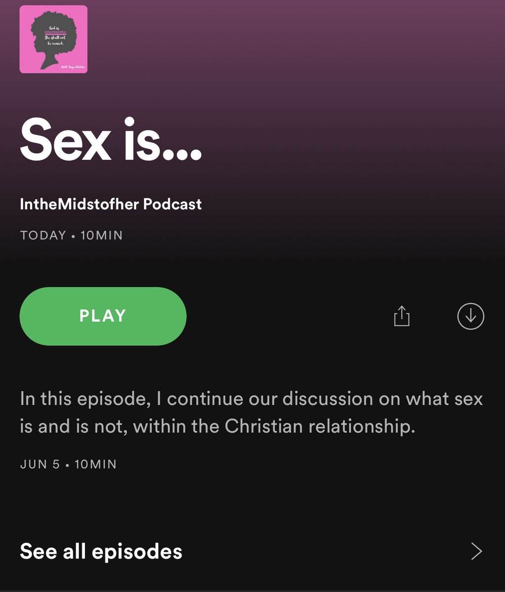 Inthemidstofher's tweet photo. Happy Friday! As promised, I continue our conversation on the role of sex in the Christian relationship.🎧 👉 https://t.co/ID90JFLmJk https://t.co/VZIKxcbm6z