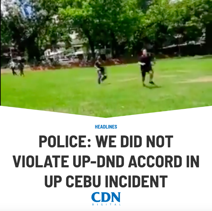 cebudailynews's tweet photo. #CDNTopStories: Police in Cebu denied accusations hurled against them that they violated an accord barring state forces from entering campuses of the University of the Philippines (UP).

Read more: https://t.co/DuqAzCDjgL https://t.co/e9TQP6o93W