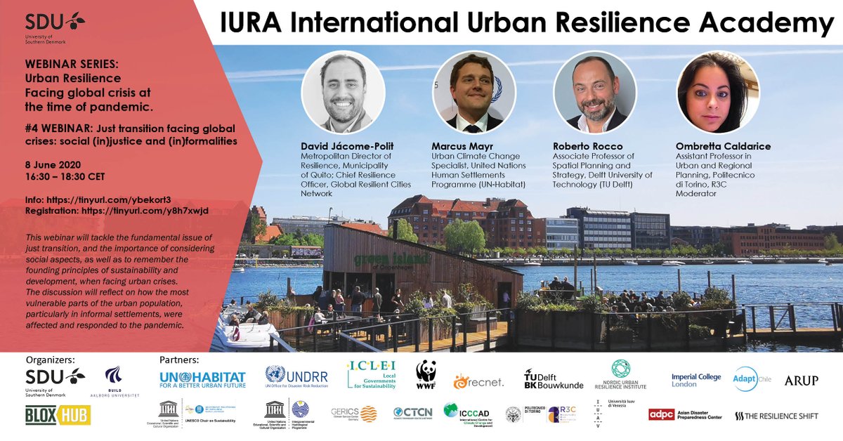 Join the #4 webinar w/ David Jácome-Polit, Marcus Mayr, Roberto Rocco, moderated by Ombretta Caldarice discussing what can we learn from #covid19 in designing #urbanresilience futures.
8 June, 16:30-18:30 CET tinyurl.com/y8h7xwjd
<a href="/SduResilience/">UNESCO Chair on Urban Resilience at SDU</a>
#resilientcities #URSummerSchool
