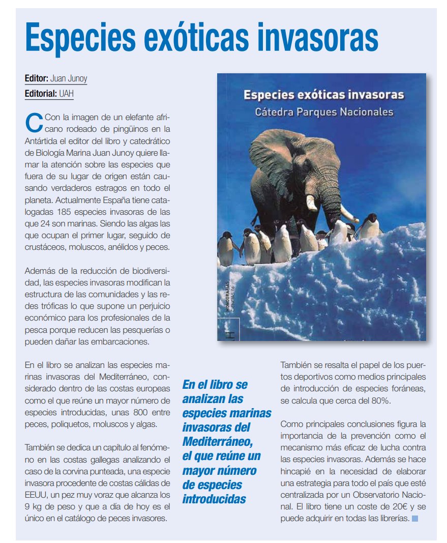 ISMrevistaMar's tweet photo. 📚 "Especies exóticas invasoras", cuyo editor es @JuanJunoy, es el libro que reseñamos este mes en #RevistaMAR.

Accede aquí al último número completo 👉👉 https://t.co/dLh3KzXbXz https://t.co/z24rMnxfSz