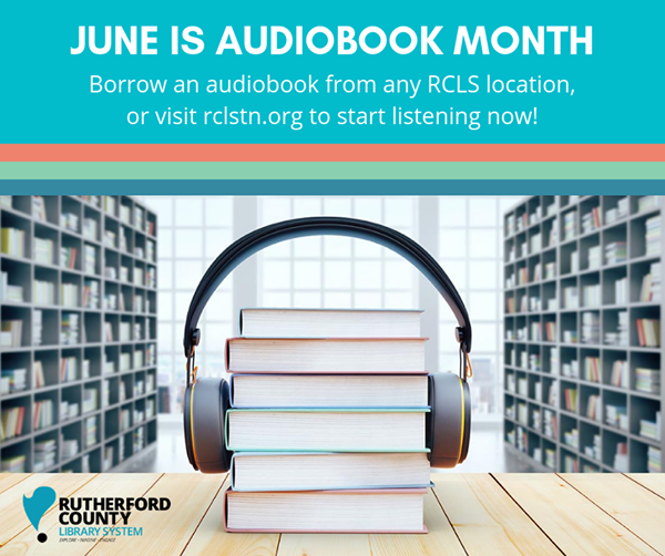 rclstn's tweet photo. June is Audiobook Month! Enjoy an audiobook as you work, drive, garden or exercise. You can check one out at any of our #RCLS locations, or use your library card to check one out on the free hoopla or Libby apps. https://t.co/BMoRJ10BQA