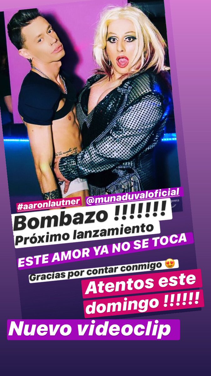 Aaron Lautner (@aaronlautnerxxx) on Twitter photo Participar contigo en un videoclip es un honor !! Este domingo lanzamiento del tema ESTE AMOR YA NO SE TOCA ! Orgullo 2020 AGREGANLA A SUS REDES 
@munaduvaloficia: Instagram 
Muna duval : Facebook 
MUNA DUVAL Participar contigo en un videoclip es un honor !! Este domingo lanzamiento del tema ESTE AMOR YA NO SE TOCA ! Orgullo 2020 AGREGANLA A SUS REDES 
@munaduvaloficia: Instagram 
Muna duval : Facebook 
MUNA DUVAL