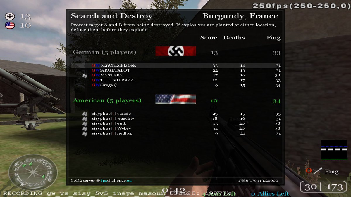 🇪🇺 gonewild vs 🇩🇪 Sisyphus

▶️ Matmata (13-8)
▶️ Burgundy (13-10)

gonewild take the 2-0 win over Sisyphus, with <a href="/masonn3d/">masonnheh</a> (bEnChEdPlaYeR) dropping two impressive 30 bombs. They will face off versus OBSCURE in the WB Quarter Finals.