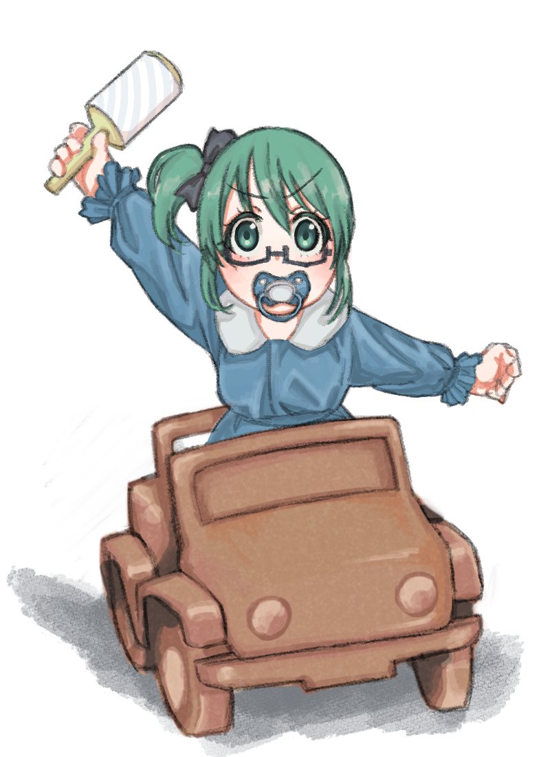 daiyousei 1girl green hair solo side ponytail glasses green eyes pacifier  illustration images